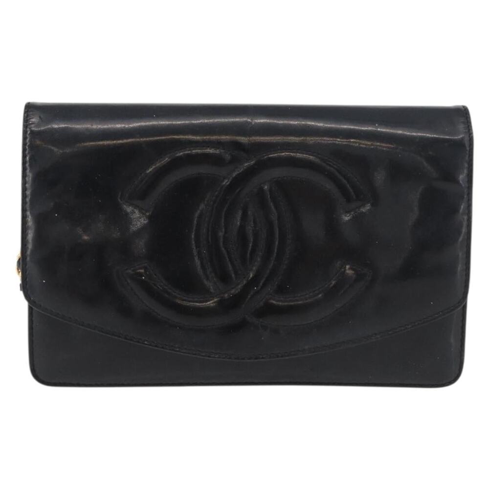 Chanel Patent Leather CC Logo Chain Shoulder Bag Black